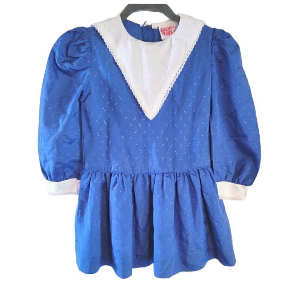 Vintage Sugar Togs Peplum Top Girls Puff Sleeve Lace Eyelet Dots RARE Shirt